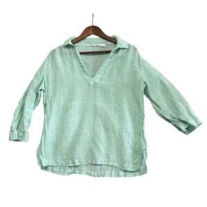 Sigrid Olsen Womens Size L 100% Linen V-Neck Tunic Top 3/4 Sleeve Lagenlook Boho